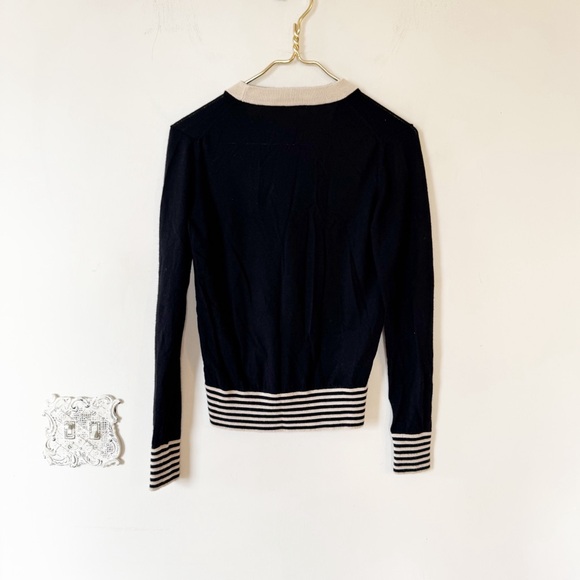 Bouchra Jarrar Paris Black Wool Cardigan Sweater Camel Stripe S - Picture 5 of 6